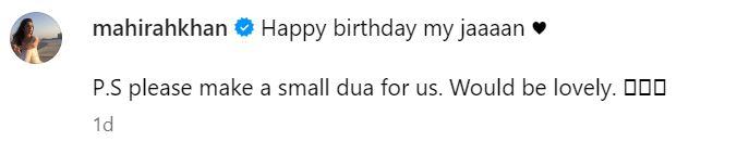 A Romantic Birthday Message for Her Husband from Mahira Khan