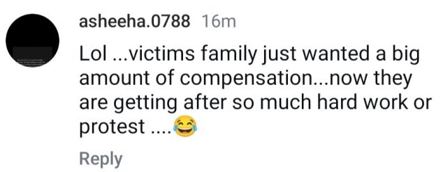 The Public Responds to The Family of Karsaz Victims' Out of Court Settlement with Natasha