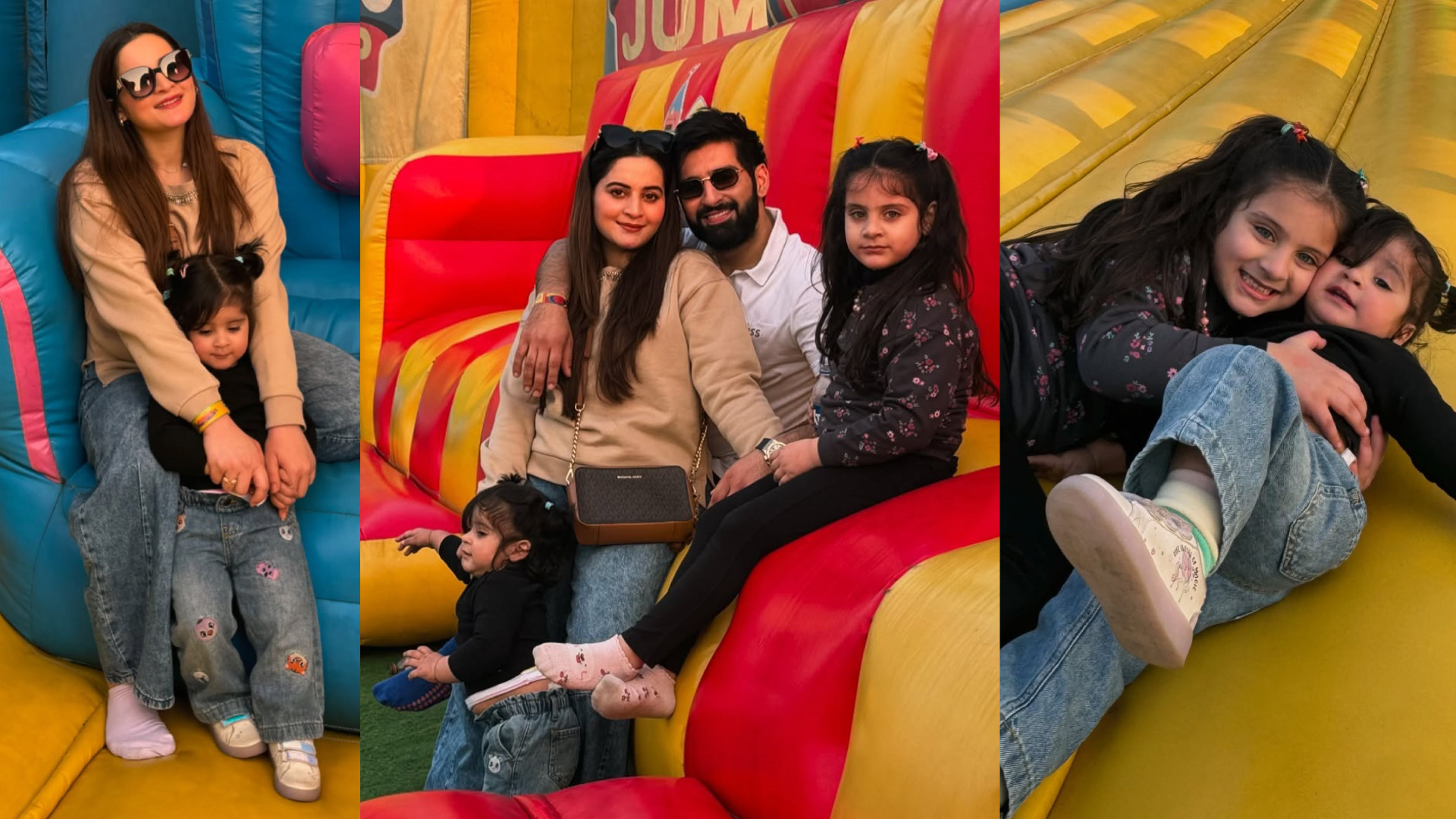 Pictures Of Aiman Khan With Her Jumbo Jump Daughters