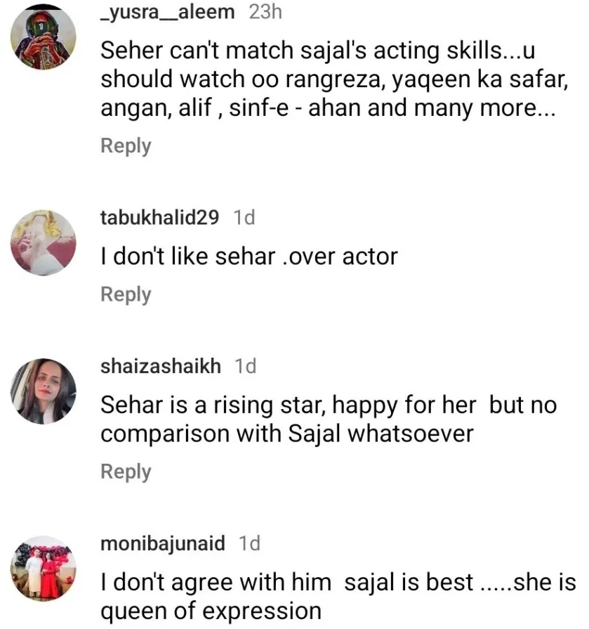 Saife Hasan's Sehar Khan & Sajal Aly Comparison Is Questioned