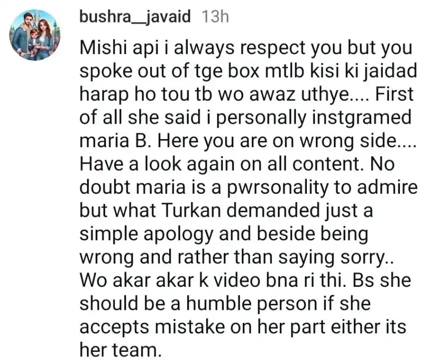 Mishi Khan Faces Backlash for Supporting Maria B