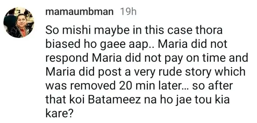 Mishi Khan Faces Backlash for Supporting Maria B